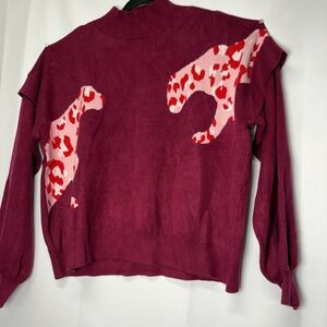Crown & Ivy XXL Mock Neck Pullover Sweater Leopard Ruffle LS Artsy Maximalist‎